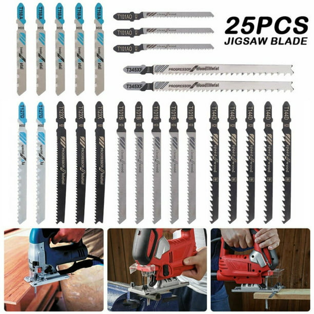 25PCS Jig Saw Jigsaw Blades Set Kit Metal Wood Assorted Blades T-Shank 